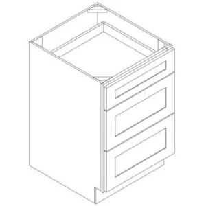 White Shaker 21"x24"x34" 3 Drawer Base Cabinet