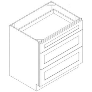 Gray Shaker 36"x24"x34" RTA 3 Drawer 1 Door Base Cabinet